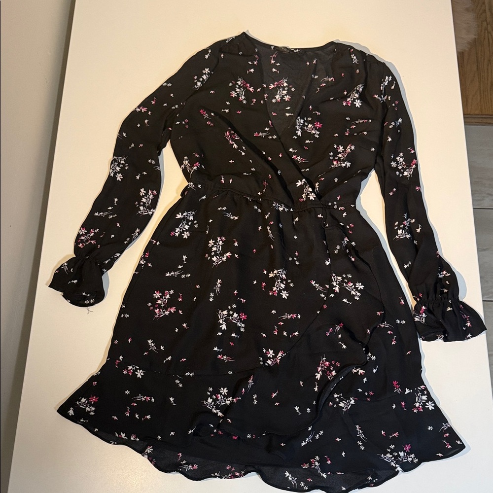 Women's Black Floral Wrap Dress
